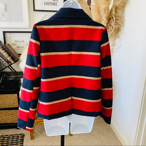 Jack Striped Cropped Rugby Style Double Breasted Pea Coat Rugby Stripes Size S - Picture 3 of 11